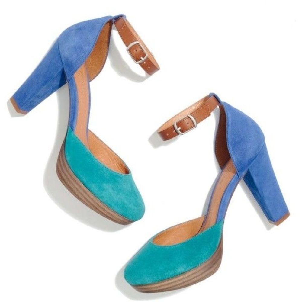 Madewell Two Tone Suede 1940's Ankle Strap Heels